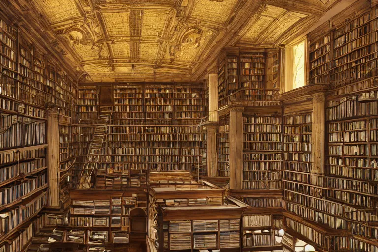 Prompt: ancient library, lots of books, radiant light, 8 k, award winning, detailed