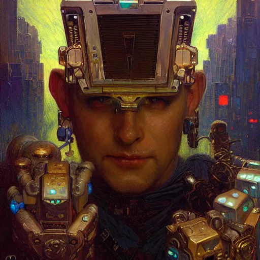 Prompt: portrait of a cubehead. shadowrun furaffiniy cyberpunk fantasy highly detailed painting by gaston bussiere craig mullins jc leyendecker gustav klimt artgerm greg rutkowski john berkey, bergey, craig mullins, ruan jia, raymond swanland, jeremy mann, tom lovell, alex malveda