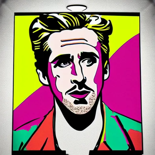 Prompt: pop art pin - up by ryan gosling