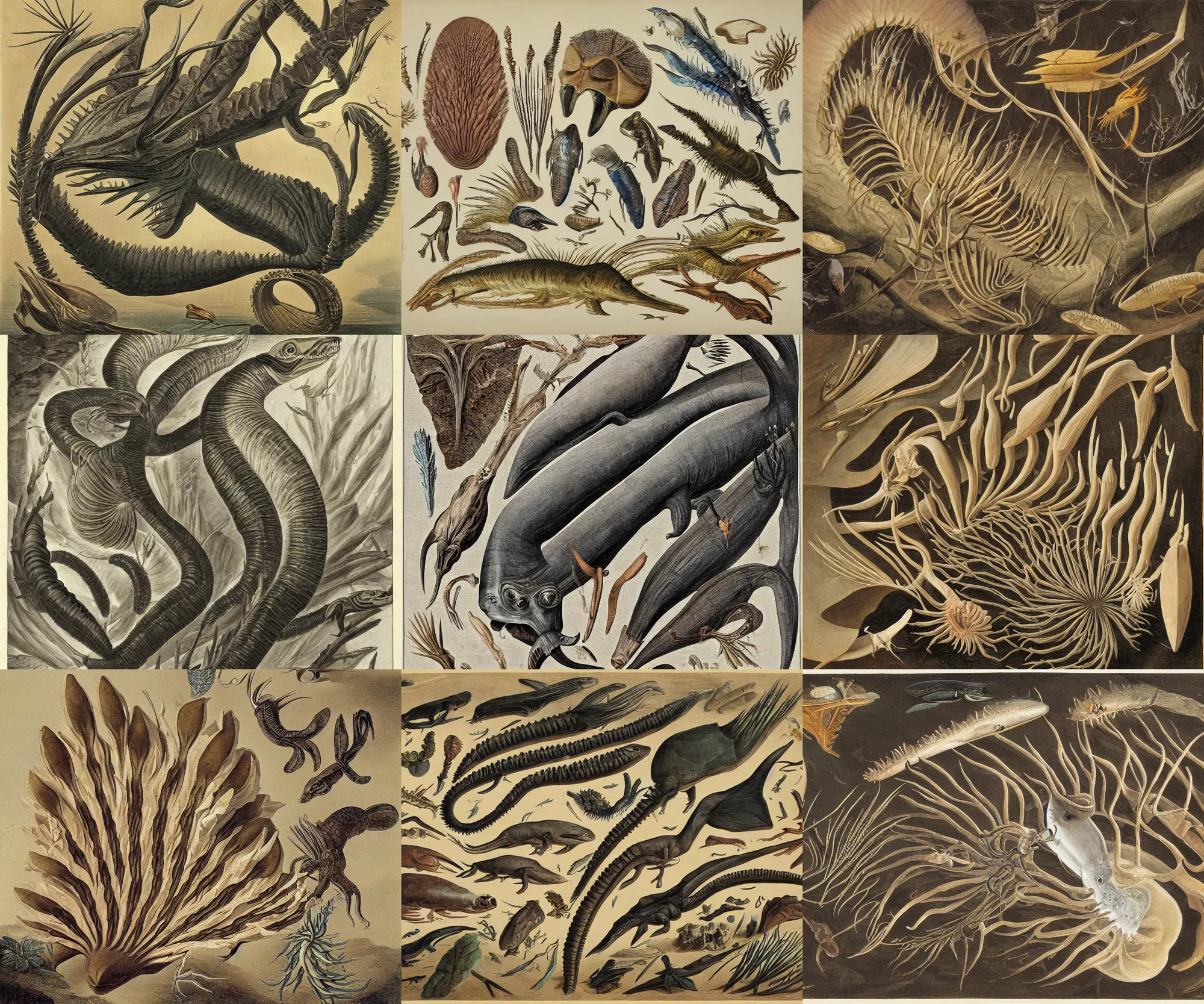 Prompt: a painting of a fossil from the burgess shale. john james audubon, naturalism, wildlife drawing, mary anning, marianne collins, haeckel