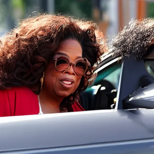 Image similar to oprah winfrey has road rage whilst driving a ferrari