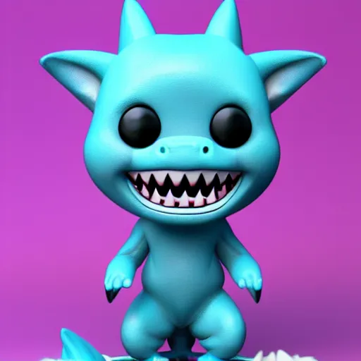 Image similar to cute baby shark with short blue fur smiling, funko pop, beanie baby, daz 3 d, octane render, studio lighting