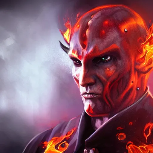 Image similar to demon, suit, fire hair, portrait, science fiction, d & d, concept art, matte, sharp focus, illustration, concept art,