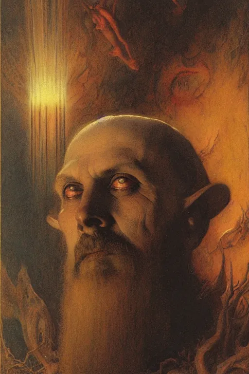 Prompt: an occult art portrait of john dee by wayne barlowe, gustav moreau, goward,  Gaston Bussiere and roberto ferri, santiago caruso, and austin osman spare