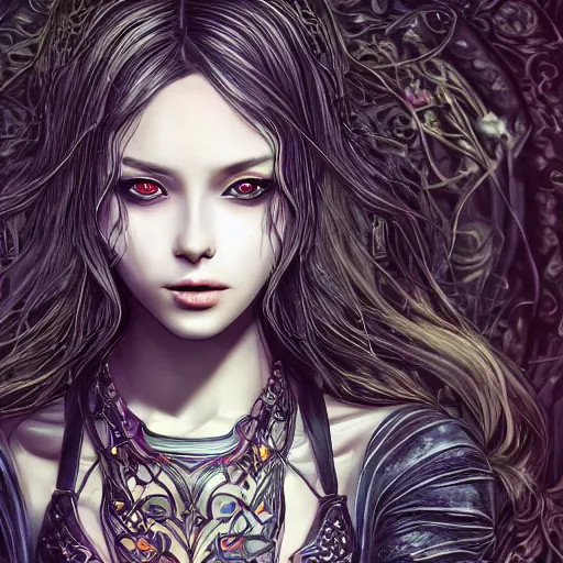 Prompt: the portrait of a dark and beautiful sorceress, fantasy type modern crop top, gorgeous, young girl, ultra fine hyperdetailed illustration by kim jung ji, intricate linework, bright colours, octopath traveler, final fantasy, unreal engine 5 highly rendered, detailed, 8 k