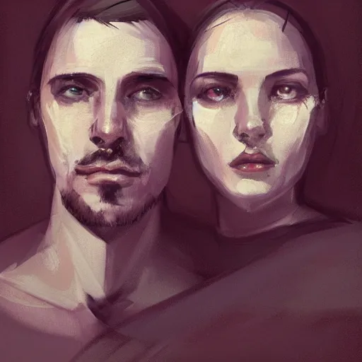 Prompt: Portrait of two people, sharing the same face, illustrated by Ivana Lena Besevic, trending on artstation, 4k, 8k