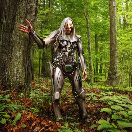 Prompt: druid cyborg in forest