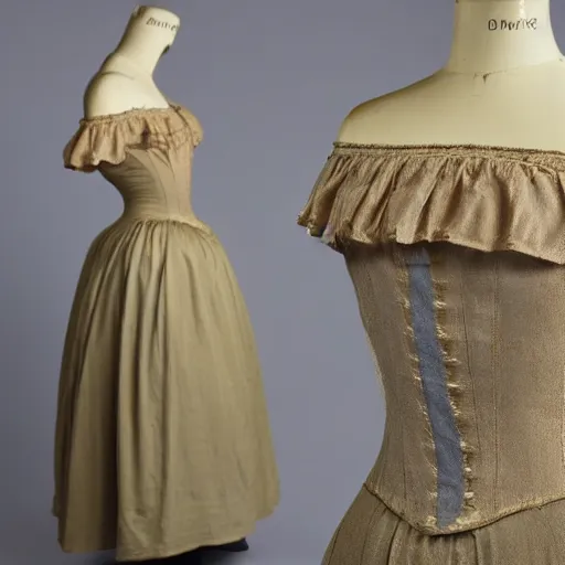 Prompt: 1 7 th century french off - the - shoulder neckline bodice with low neckline