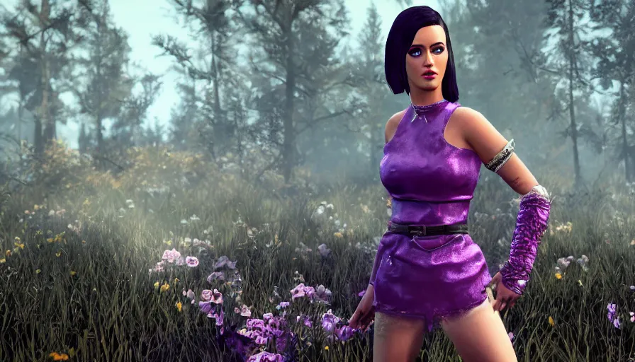 Image similar to character screenshot of katy perry, skyrim, enb, 4 k, bokeh, beautiful, detailed