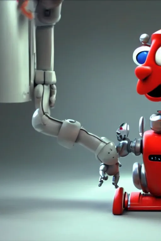 Image similar to Robot dog spins around its axis trying to bite his own tail. Pixar Disney 4K render 3d funny animation movie Oscar winning