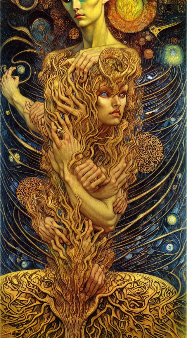 Image similar to Divine Chaos Engine by Karol Bak, Jean Delville, William Blake, Gustav Klimt, and Vincent Van Gogh, symbolist, visionary