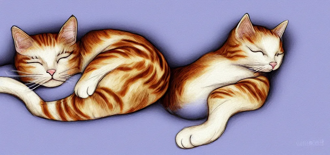 Prompt: cat sleeping in bed, digital art