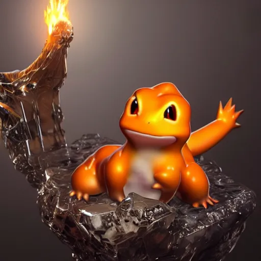 Image similar to a charmander clear ice sculpture, ultra realistic, concept art, intricate details, highly detailed, photorealistic, octane render, 8 k, unreal engine, art by frank frazetta, simon bisley, brom