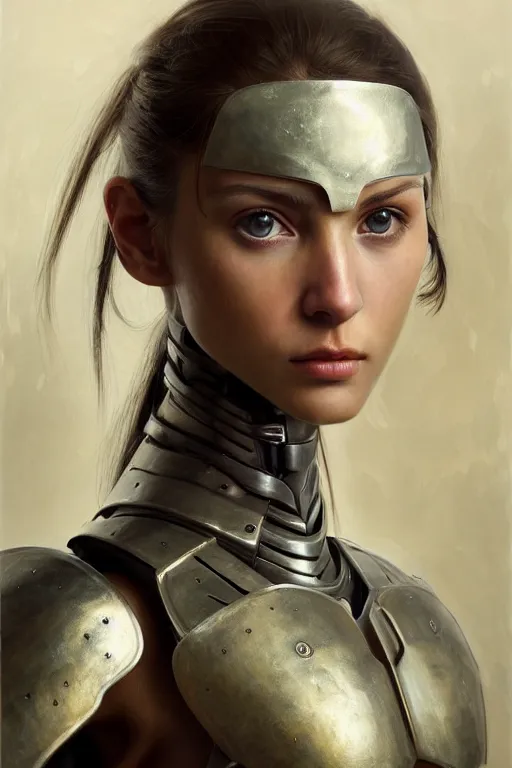 Prompt: a photorealistic painting of an attractive young girl, partially clothed in dull metal-plated battle armor, olive skin, long dark hair, beautiful bone structure, symmetric facial features, perfect eyes, natural physique, intricate, elegant, digital painting, concept art, finely detailed, illustration, sharp focus, minimal artifacts, from Metal Gear, by Ruan Jia and Mandy Jurgens and Artgerm and William-Adolphe Bouguerea, in the style of Greg Rutkowski, trending on Artstation, award winning