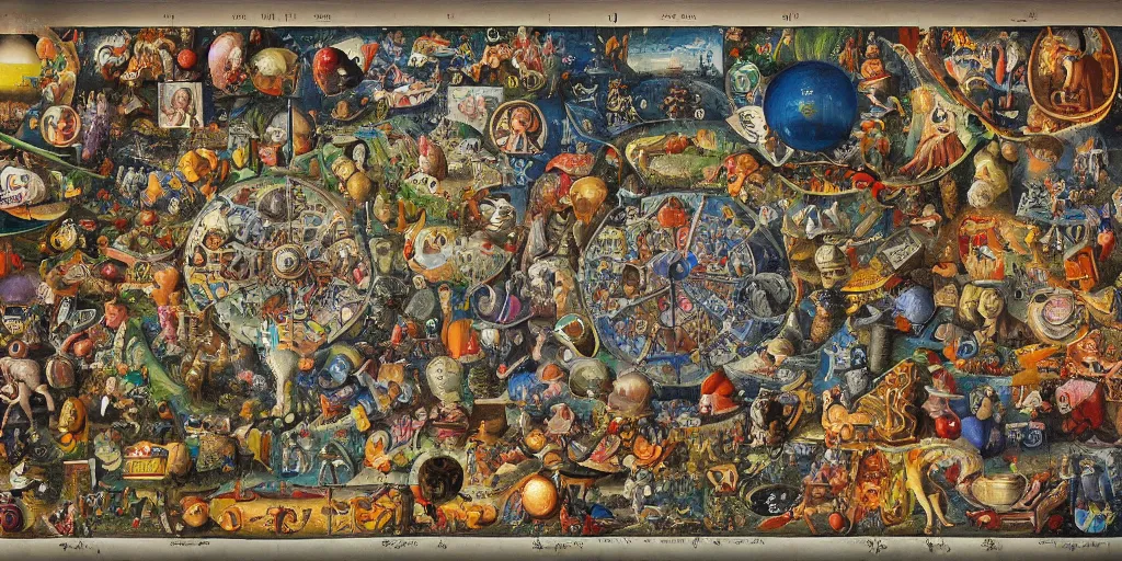 Image similar to periodic table of consciousness in the style of heironymus bosch, intricate colorful masterpiece, hyper detailed, hd