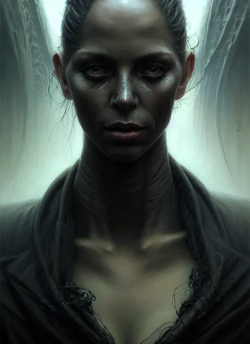 Image similar to closeup portrait shot of a dark noir in a scenic dystopian environment, intricate, elegant, highly detailed, centered, digital painting, artstation, concept art, smooth, sharp focus, illustration, artgerm, tomasz alen kopera, peter mohrbacher, donato giancola, joseph christian leyendecker, wlop, boris vallejo