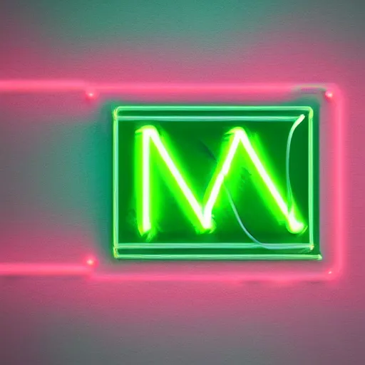 Image similar to a neon letter t engulfed in green flames on a teal and pastel green background,