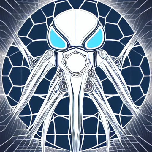 Image similar to geometric cyborg robot electric octopus, digital art, geometric, vector art