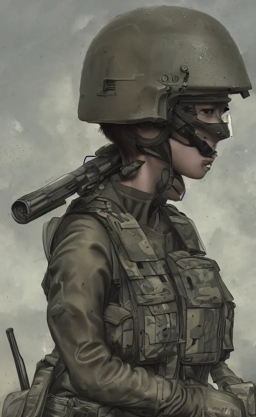 Image similar to mechanized female infantry squad, urban warfare, soldier clothing, combat helmet, anime style, short hair, hair down, symmetrical facial features, from arknights, hyper realistic, 4 k, rule of thirds, extreme detail, detailed drawing, trending artstation, hd, tarkov, realistic lighting, by alphonse mucha, greg rutkowski, sharp focus, backlit