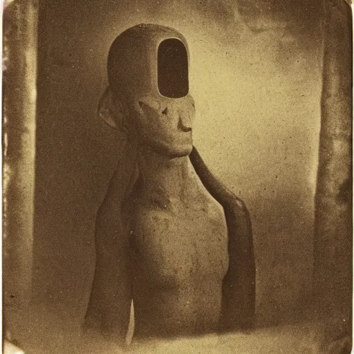 Prompt: A daguerreotype photograph of an alien in ancient Egypt.