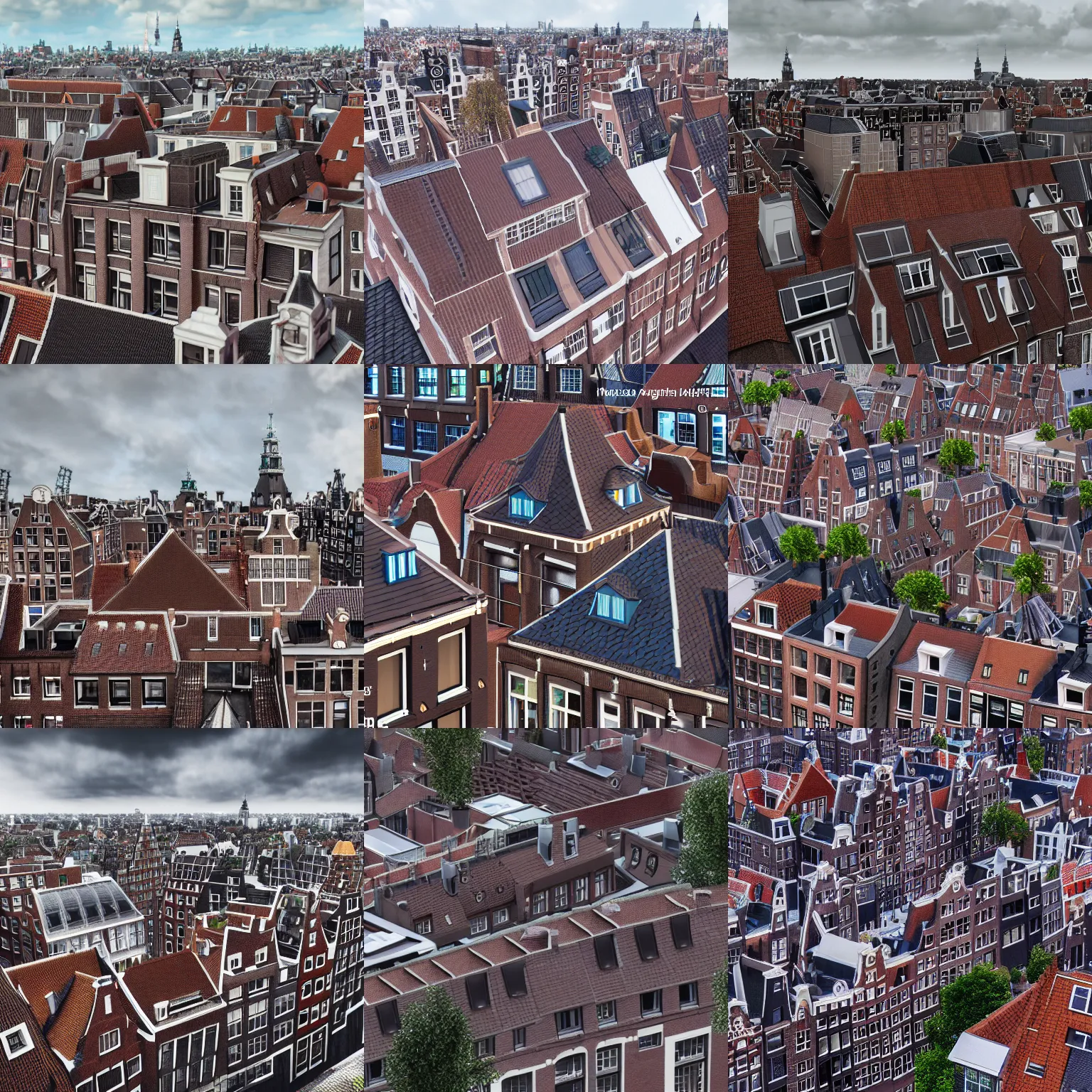 Prompt: the rooftops of amsterdam after the storm. 4 k vray