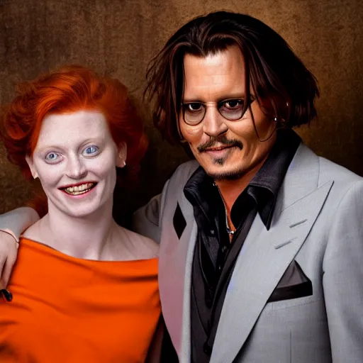 Prompt: photo of johnny depp with a ginger hair women smiling studio portrait