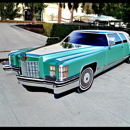 Image similar to a hybrid between a 1 9 7 5 cadillac coupe deville and ursula the sea witch