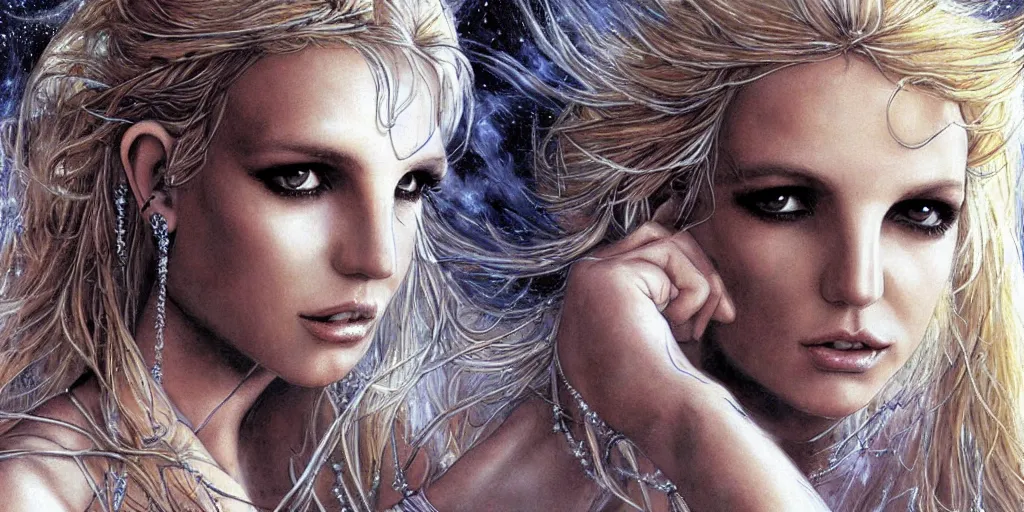Image similar to Britney Spears as a beautiful blonde goddess, fantasy, portrait, sharp focus, intricate, elegant, illustration, ambient lighting, art by Luis Royo