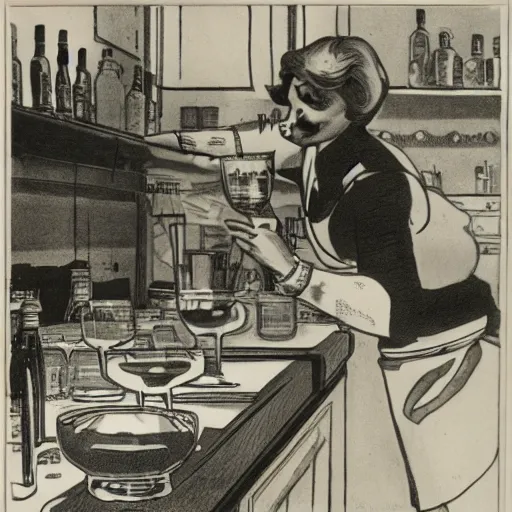 Prompt: lithography of the making of the perfect martini