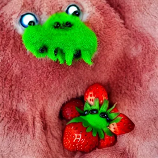 Image similar to strawberry creature with multiple eyes