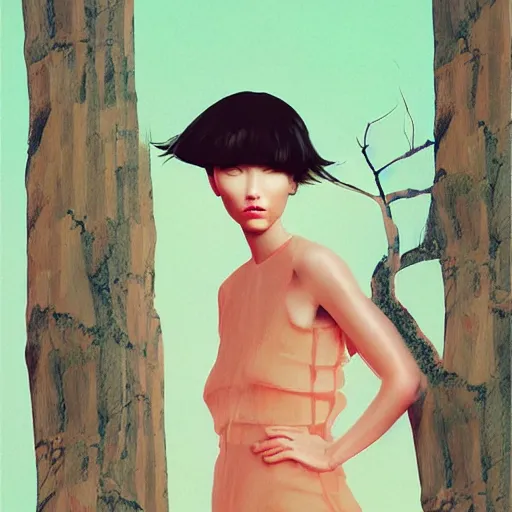 Prompt: portrait beautiful futuristic girl, australian outback, gum trees, digital art, pop art by hsiao - ron cheng