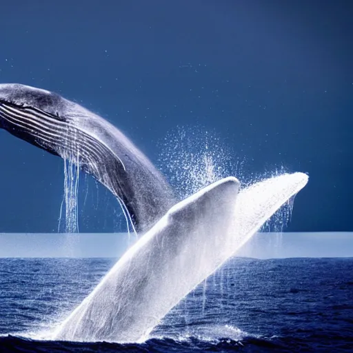 Prompt: portrait photo by national geographic, a stunning blue whale wearing a long billowing flowing white sheet, swimming through the ocean, backlit, 4 d, 4 k, volumetric lighting, photorealistic, light ray, hyperdetailed