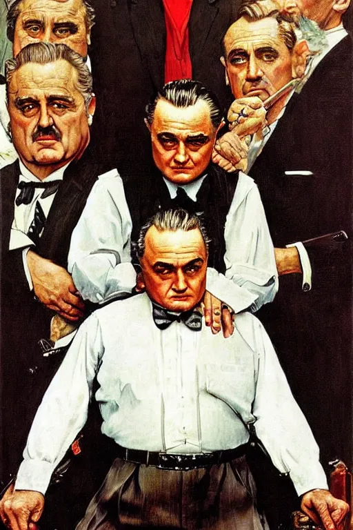 Image similar to Don Vito Corleone painted by Norman Rockwell