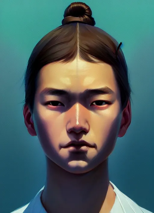 Prompt: a teenager, japanese, with his hair tied back in a braid, perfect face, symmetric eyes, sharp focus, specular reflection, occlusion shadow, artstation, by ilya kuvshinov and jeremy lipking, light novel cover art, 3 d epic illustrations, symmetric body