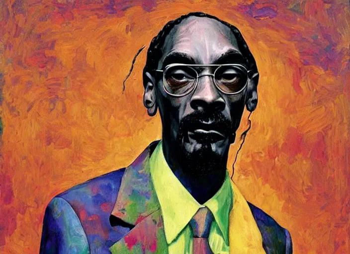 Prompt: a full impasto portrait of snoop dogg in the aesthetic of shaun tan, edward hopper, max ernst
