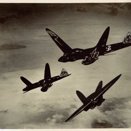 Image similar to photo of Japanese dogfighters in an aerial battle against a giant oriental dragon, world war 2, Color,