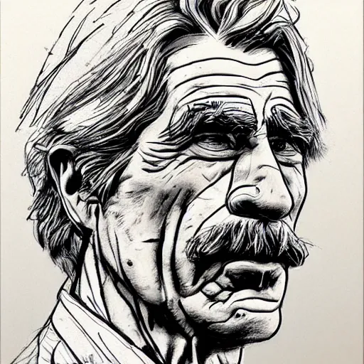 Image similar to a realistic yet scraggly portrait sketch of the side profile of a stern and sophisticated sam elliott, trending on artstation, intricate details, in the style of frank auerbach, in the style of sergio aragones, in the style of martin ansin, in the style of david aja, in the style of mattias adolfsson