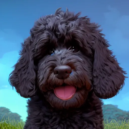 Prompt: a wholesome animation key shot of a black bernedoodle puppy, studio ghibli, pixar and disney painting, sharp, rendered in unreal engine 5, key art by greg rutkowski, bloom, dramatic lighting