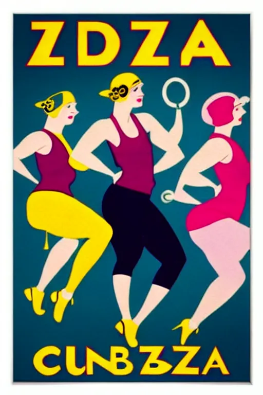 Image similar to 1920s zumba fitness art poster