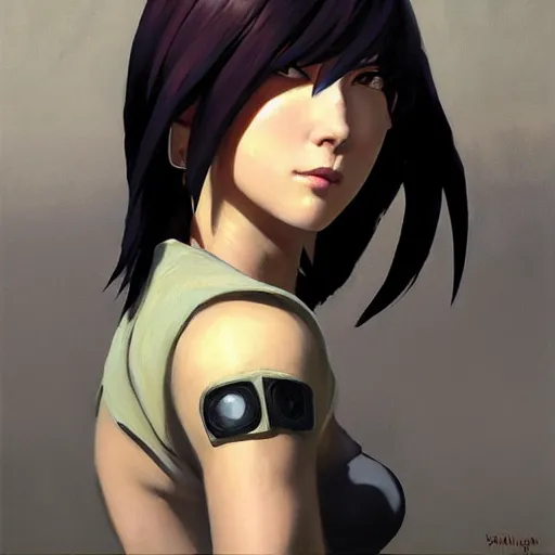 Image similar to greg manchess portrait painting of invisible armored motoko kusanagi as overwatch character, medium shot, asymmetrical, profile picture, organic painting, sunny day, matte painting, bold shapes, hard edges, street art, trending on artstation, by huang guangjian, gil elvgren, ruan jia, greg rutkowski, gaston bussiere