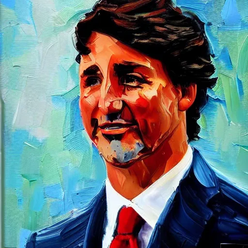Image similar to palette knife oil painting of justin trudeau