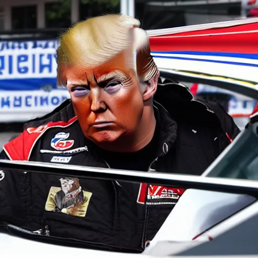 Image similar to russian Donald Trump as a Russia Nascar driver