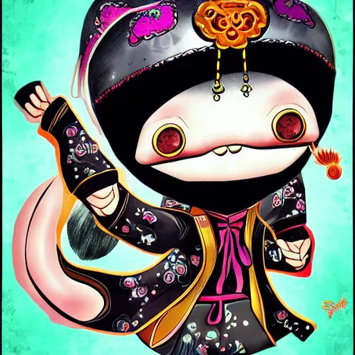 Image similar to Silat sloth dual, chibi manga art style, Japanese style, in the style of Mark Ryden, digital art