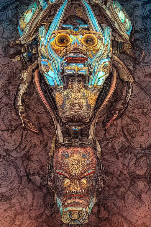 Image similar to tribal vodoo mask deepdream global illumination ray tracing hdr that looks like it is from borderlands and by feng zhu and loish and laurie greasley, victo ngai, andreas rocha, john harris wooly hair cut feather stone