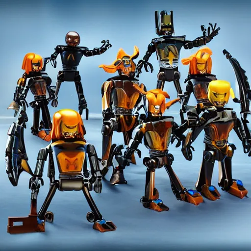 Prompt: an army of bionicle ready to overtake playmobil kingdom, high quality, very detailed, 4k