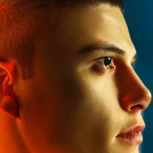 Image similar to a male, glowing, frontal view, cool looking, high resolution