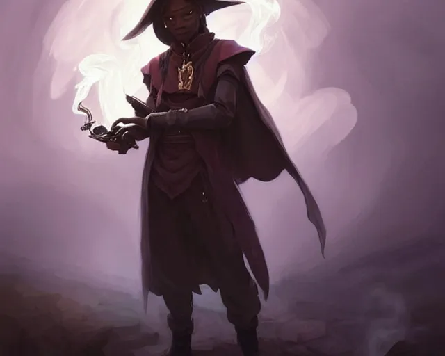 Image similar to cute young black mage ( final fantasy series ) male, smoking a pipe, shrouded face, deep focus, d & d, fantasy, intricate, elegant, highly detailed, digital painting, artstation, concept art, matte, sharp focus, illustration, hearthstone, art by artgerm and greg rutkowski and alphonse mucha