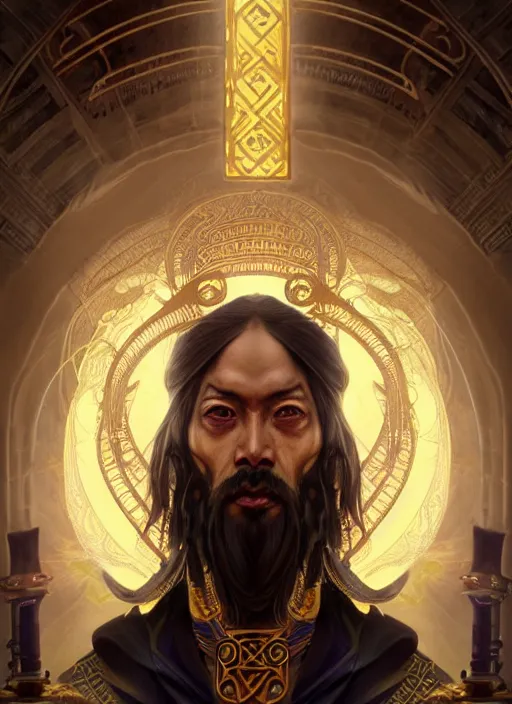 Prompt: angry god shu, bronze skin tone and egyptian wig, pharaoh beard, glowing eyes, volumetric lights, cyan and gold scheme, art nouveau botanicals, gothic, intricate, highly detailed, digital painting, artstation, concept art, smooth, sharp focus, symmetric face, illustration, steampunk, art by artgerm and greg rutkowski and alphonse mucha