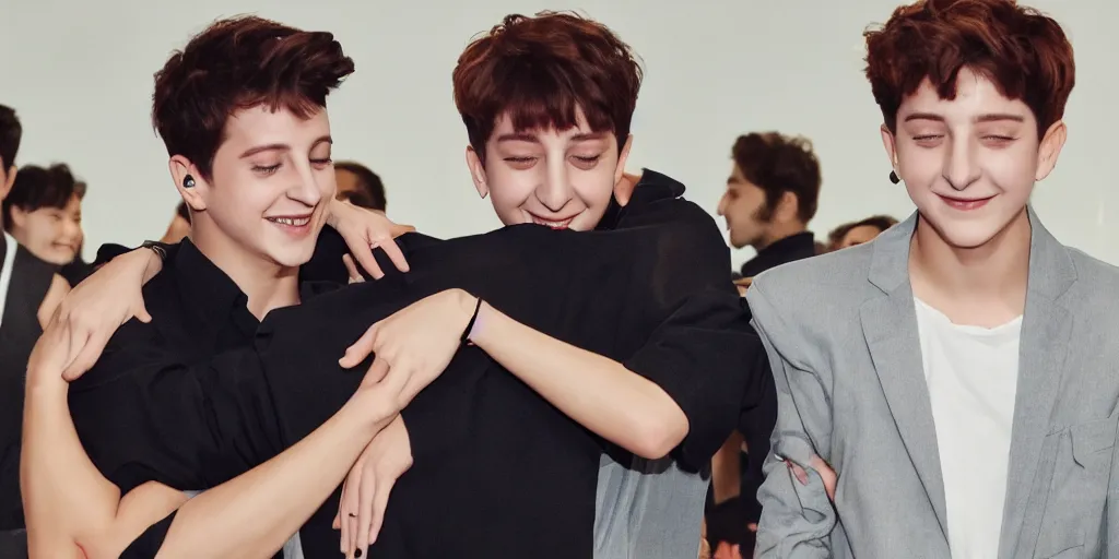 Image similar to charlie puth hugging Jung kook