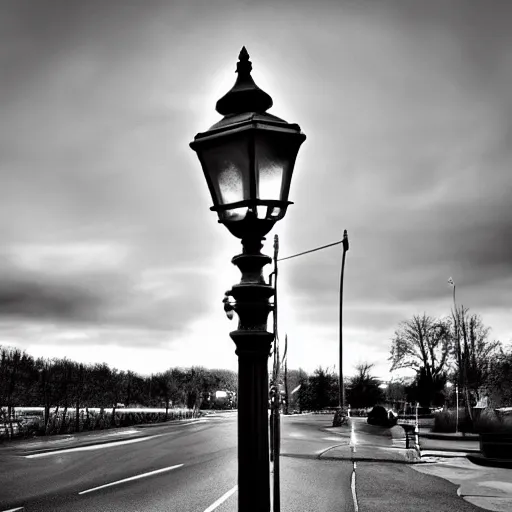 Prompt: a lamp - post, award winning black and white photography